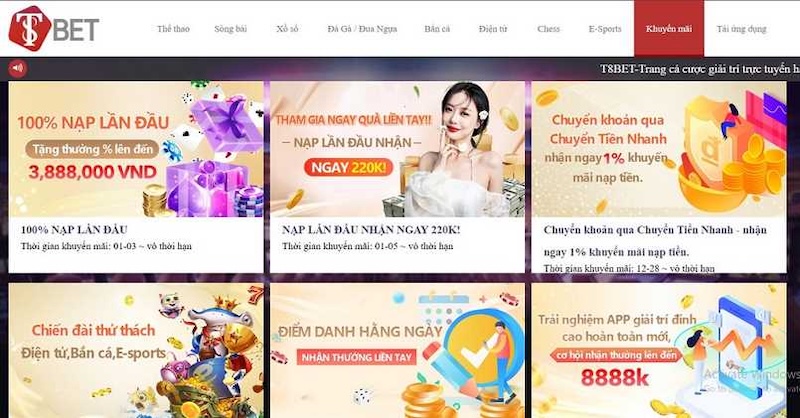 Khuyến mãi T8bet nạp lần đầu hấp dẫn